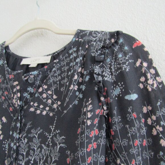 Loft Tunic Dress XS Petite Gray Floral Romantic Boho Casual Fall - Picture 4 of 11